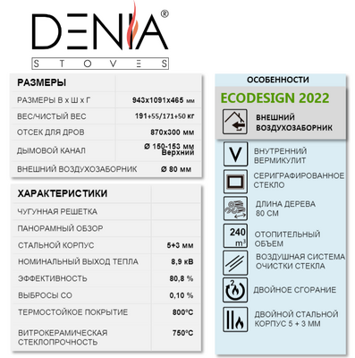 Настенная печь-камин Denia Panoramic Wall